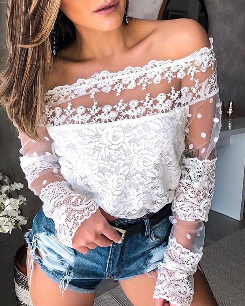 

Off Shoulder Crochet Lace Blouse