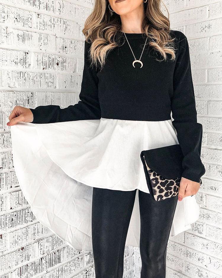 

Colorblock Tied Back Ruched Dip Hem Blouse