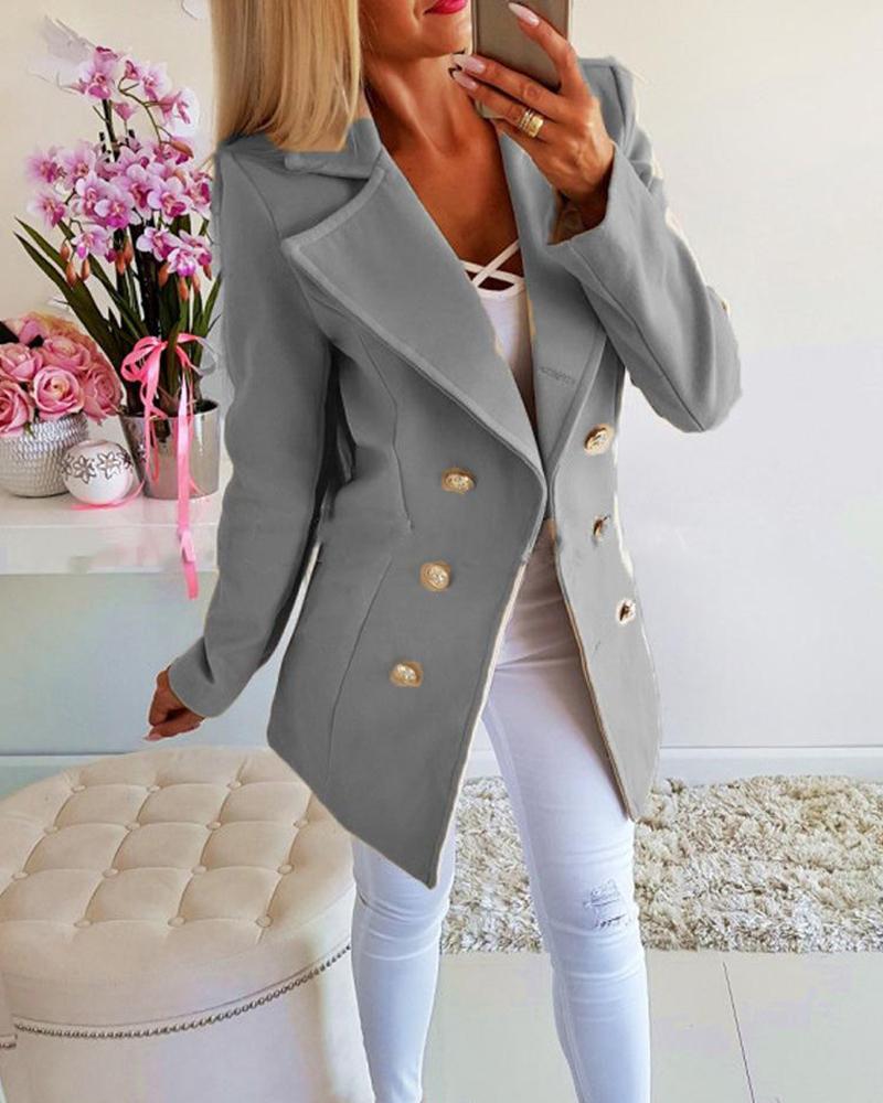 

Solid Long Sleeve Buttoned Blazer, Gray