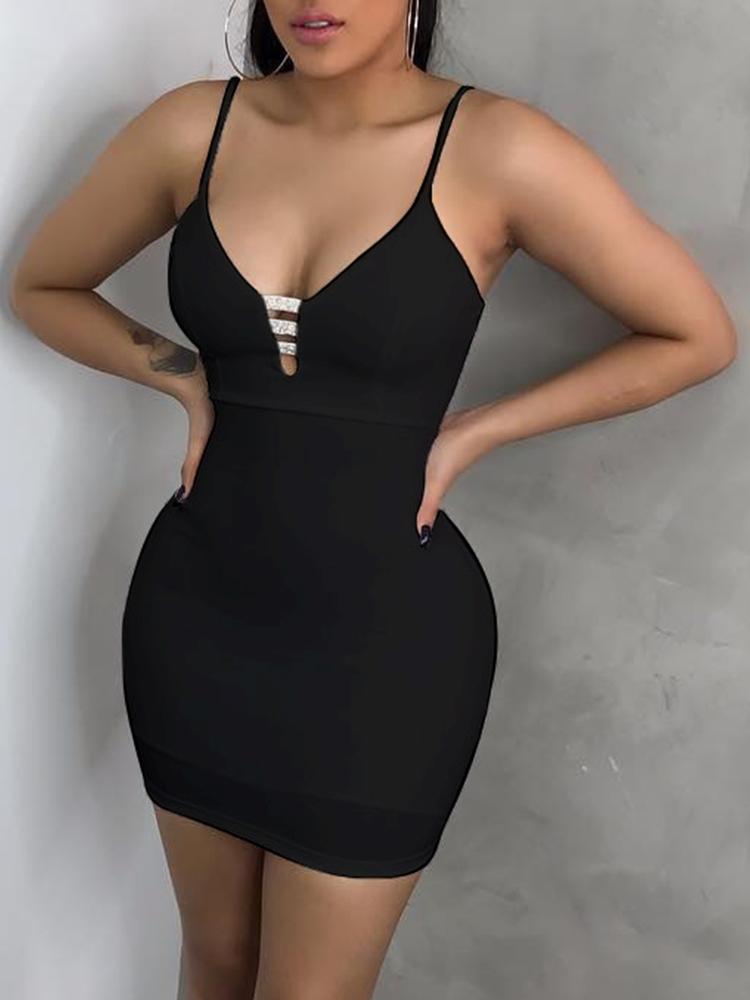 

Spaghetti Strap Cutout Detail Bodycon Dress, Black