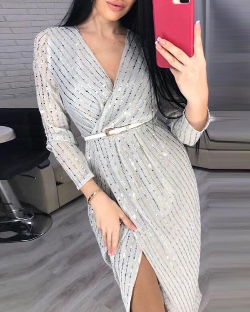 

Wrap Long Sleeve Irregular Sequin Dresses