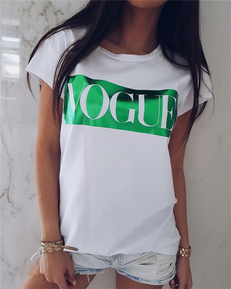 

Letter Pattern Short Sleeve O-neck Tee, Green