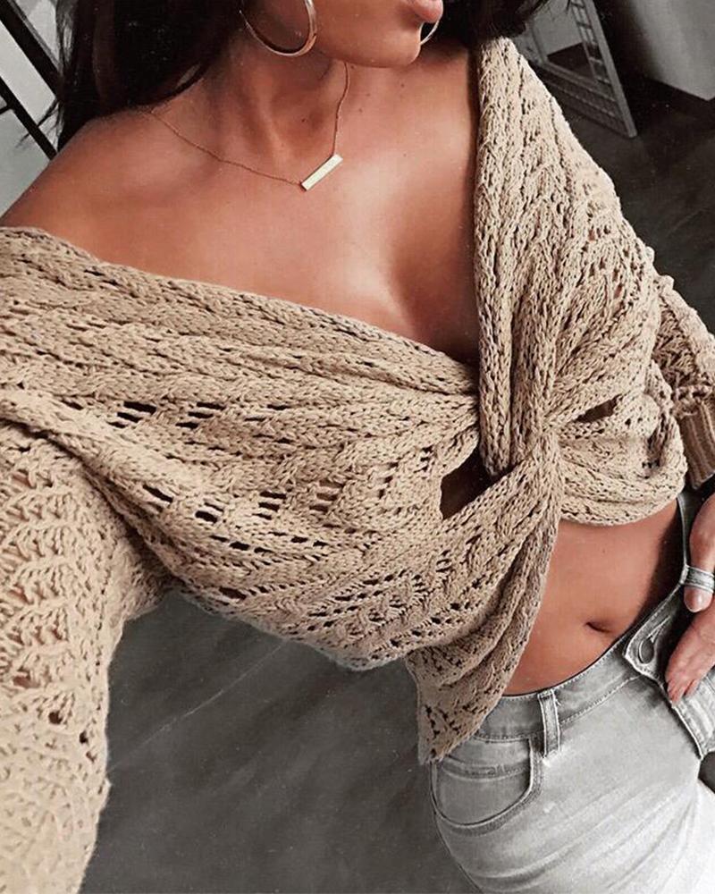 

Reversible Hollow Out Sweater Top, Khaki