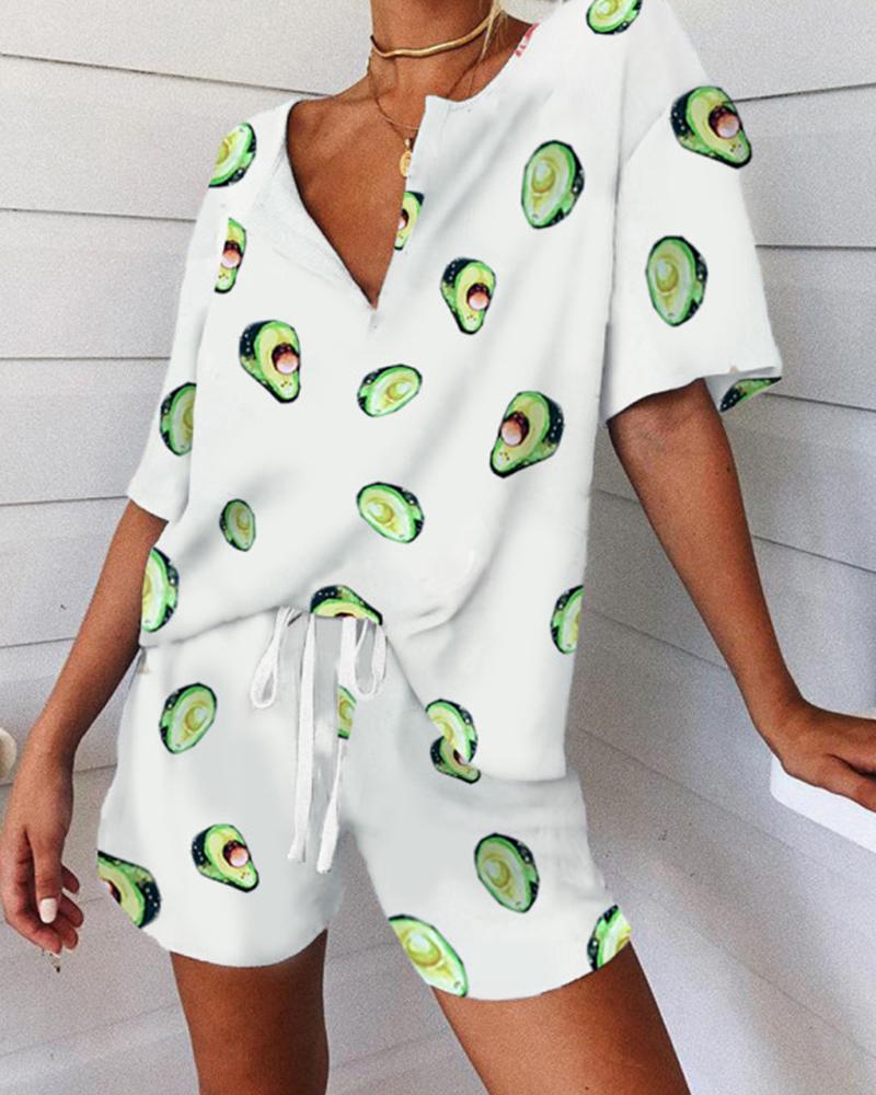 

Avocado Print Two-Piece Set, White