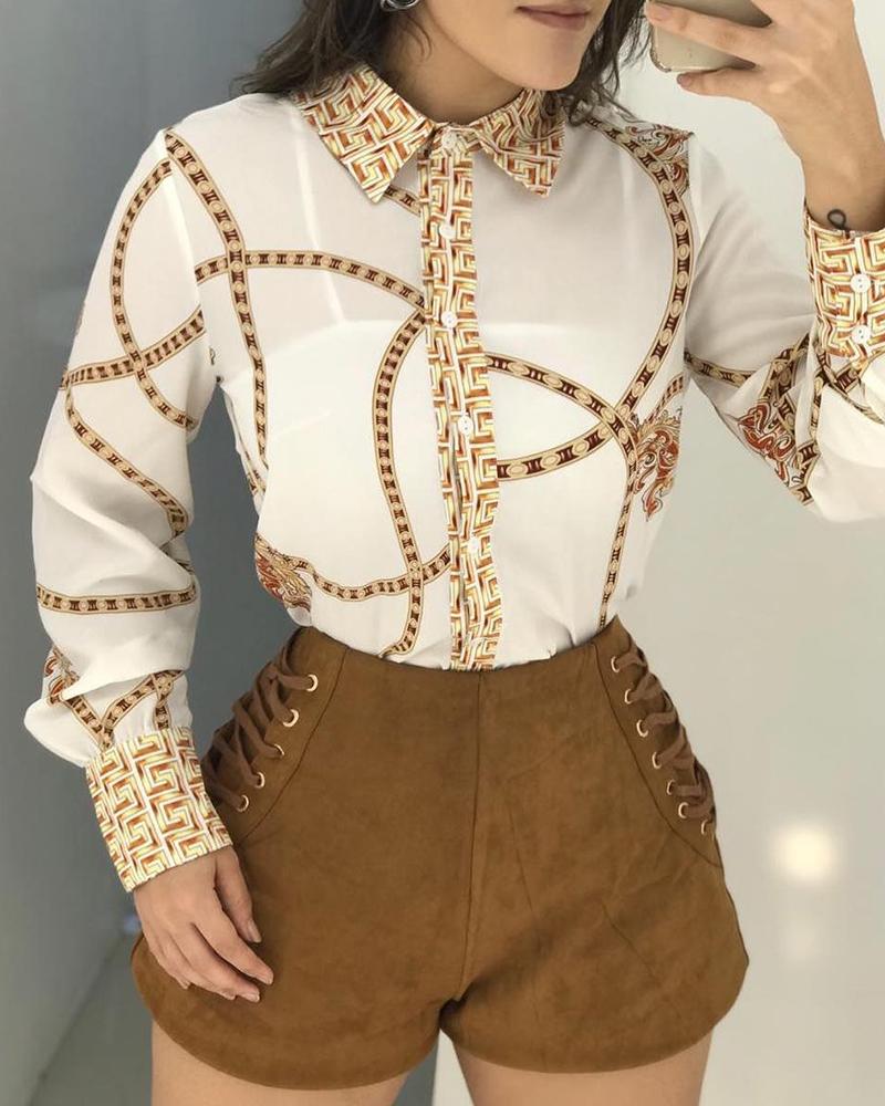 

Long Sleeve Chain Print Casual Shirt