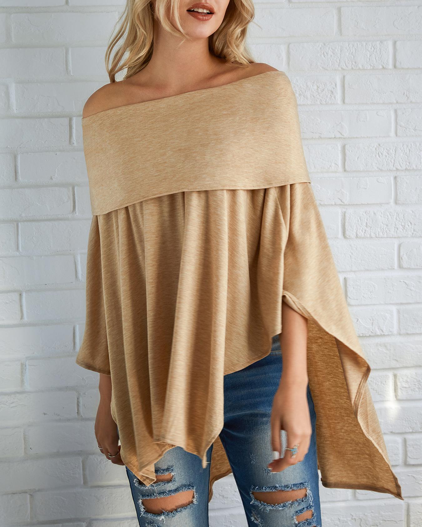 

Irregular Off Shoulder Dip Hem Casual Blouse
