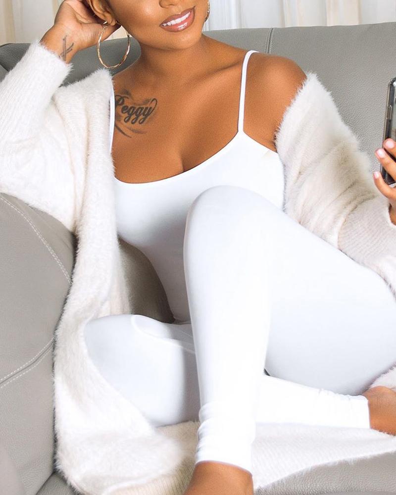 

Solid Slim Fit Cami Jumpsuit, White