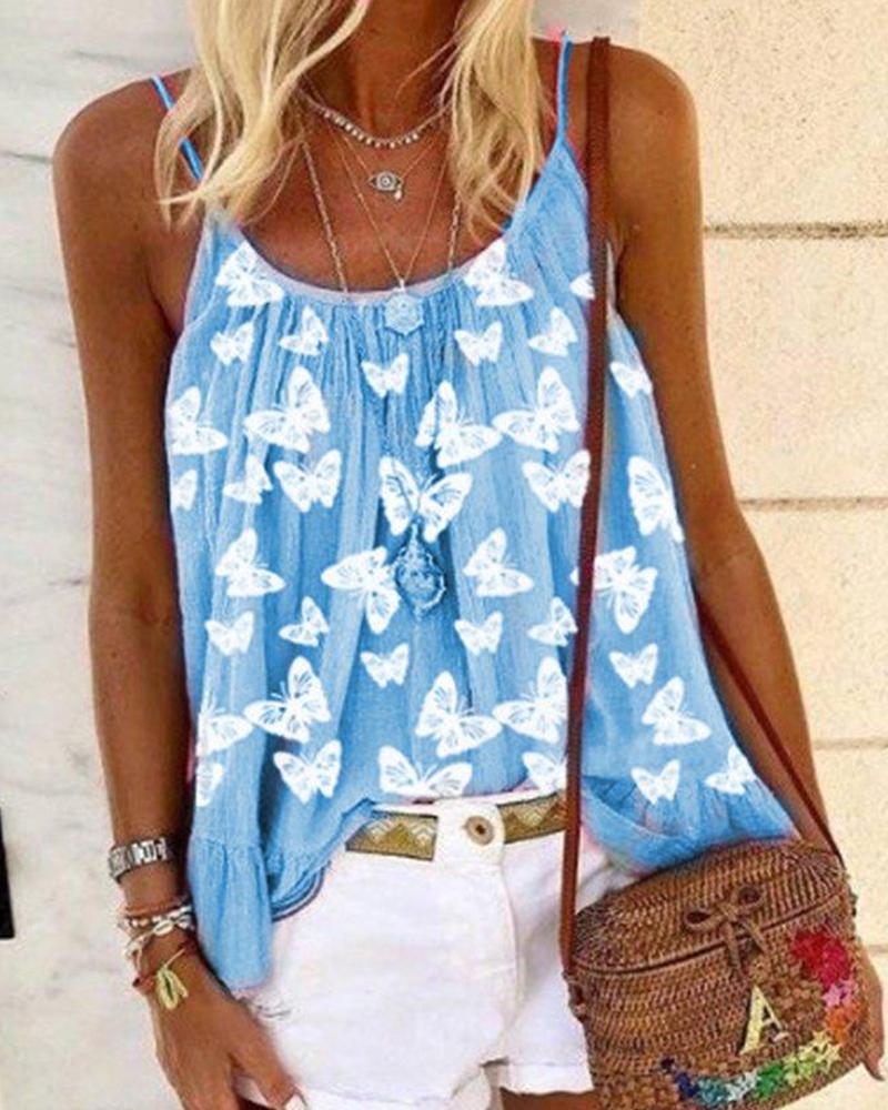 

Butterfly Print Cami Top, Blue