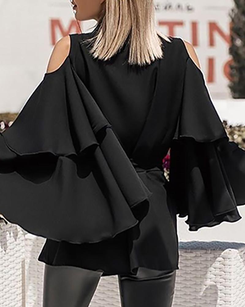 

Cold Shoulder Solid Casual Blouse, Black