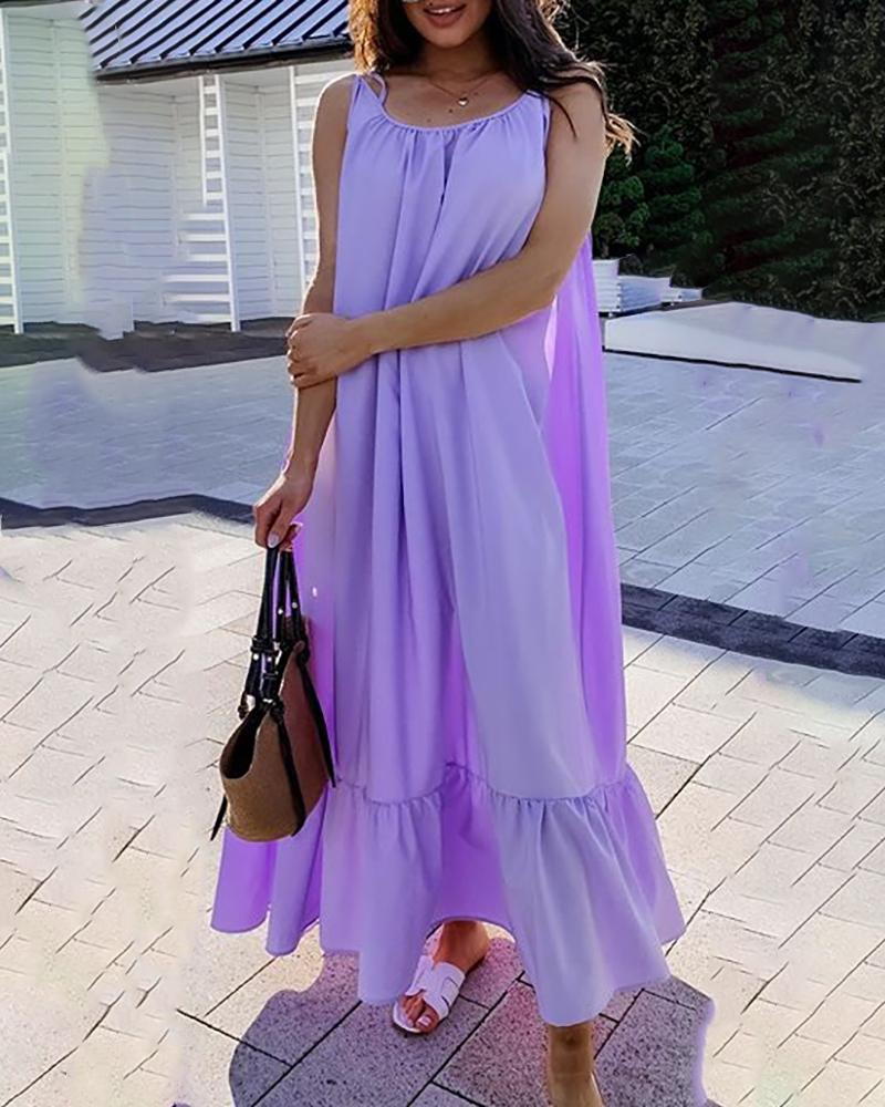 

Solid Backless Ruched Casual Dress, Purple