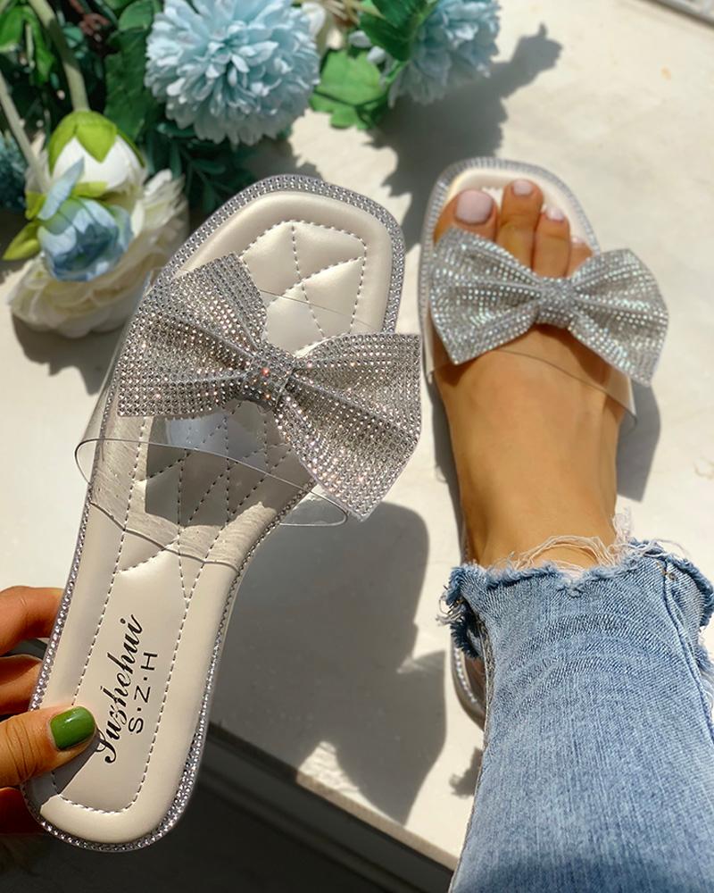 

Studded Bowknot Design Open Toe Sandals, Beige