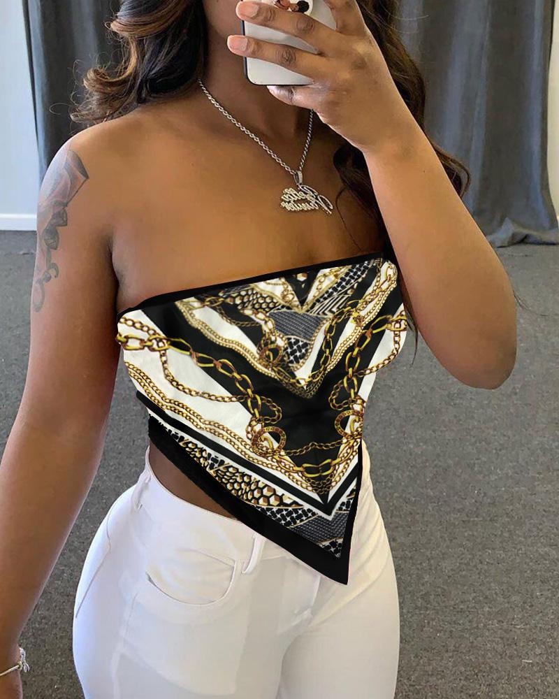 

Bandeau Chain Print Handkerchief Top, Gold