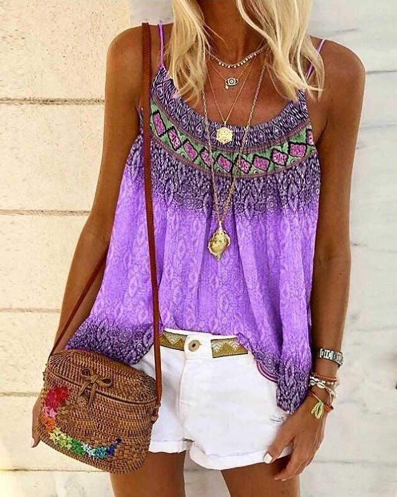 

Print Spaghetti Strap Casual Top, Purple