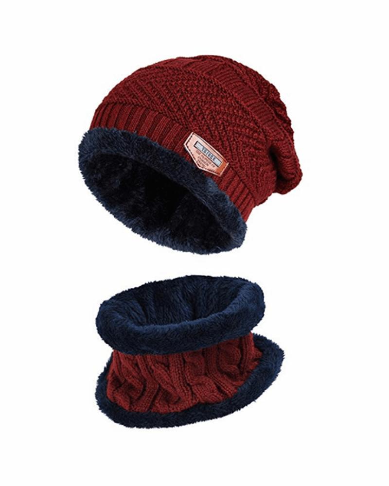 

Warm Beanie Cap With Scarf, Wine red