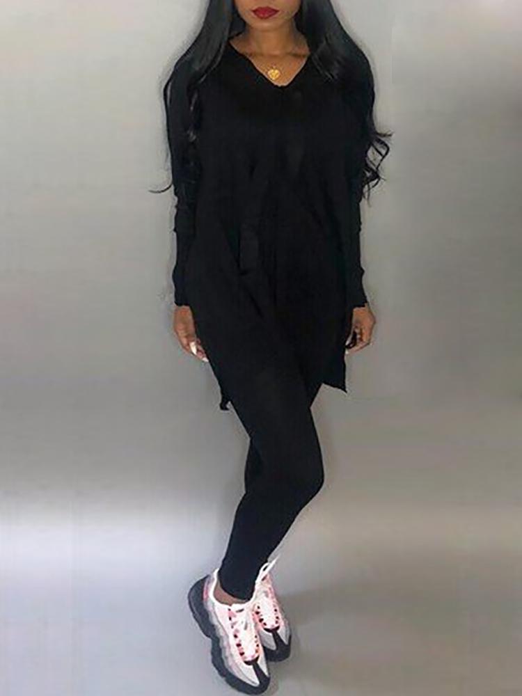 

Solid Brief Long Sleeve Tracksuit, Black