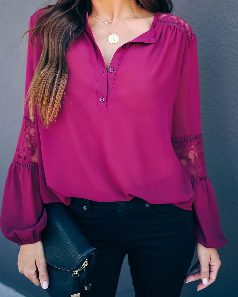 

Solid Lace Button Down Shirt, Purple