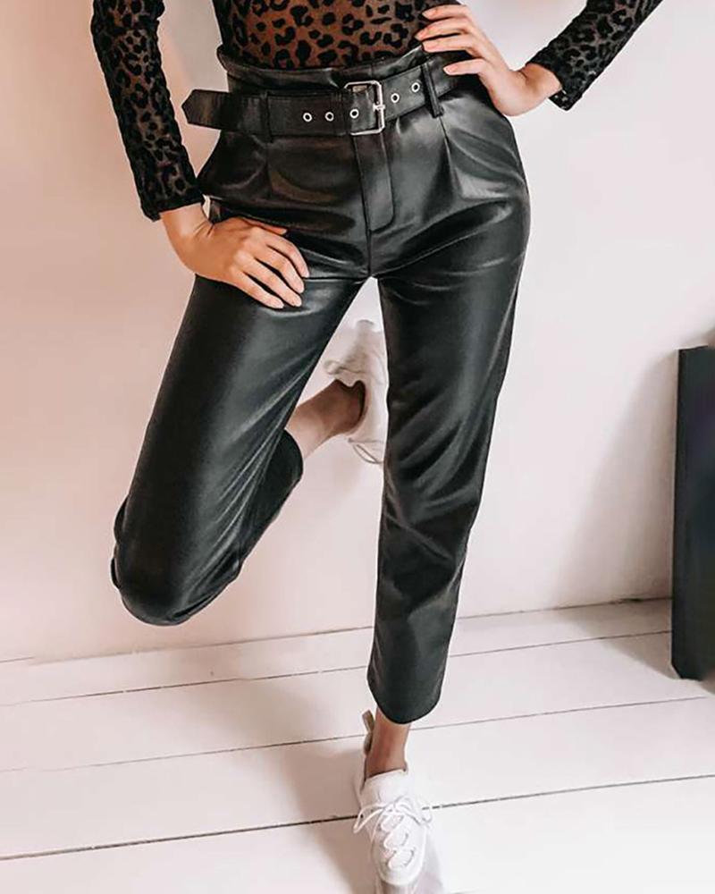 

Faux Leather Casual Pants, Black