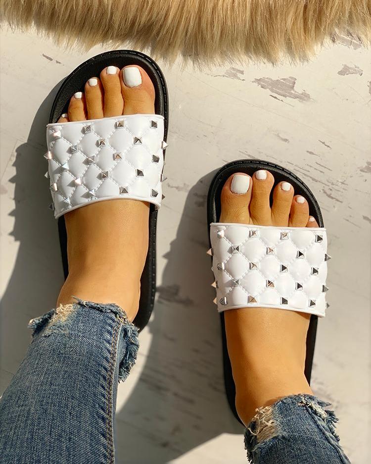 

Rivet Design Open Toe Slippers, White