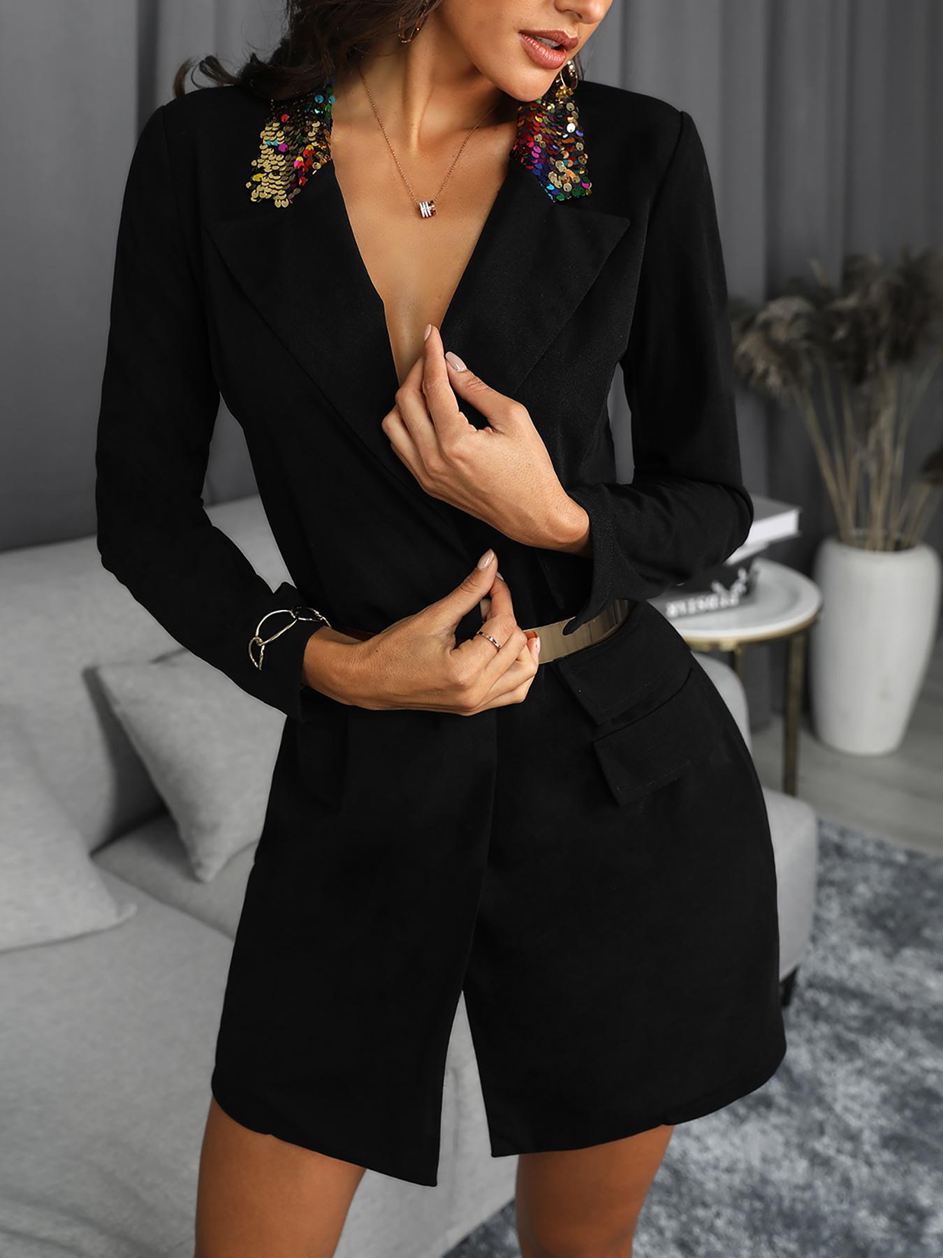 

Sequins Neck Pocket Detail Blazer Dress