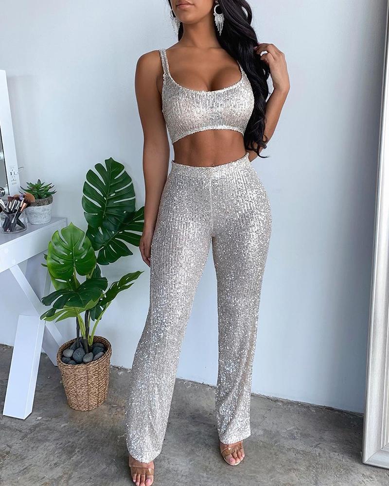 

Sequin Crop Top & Long Pants