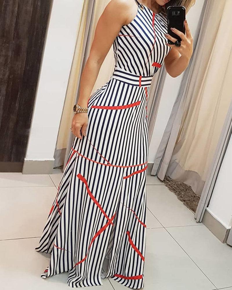 

Striped Sleeveless Maxi Dress, Blue