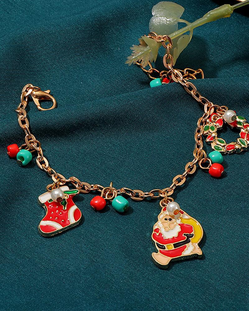 

Christmas Santa Socks Pattern Beaded Chain Bracelet, Red