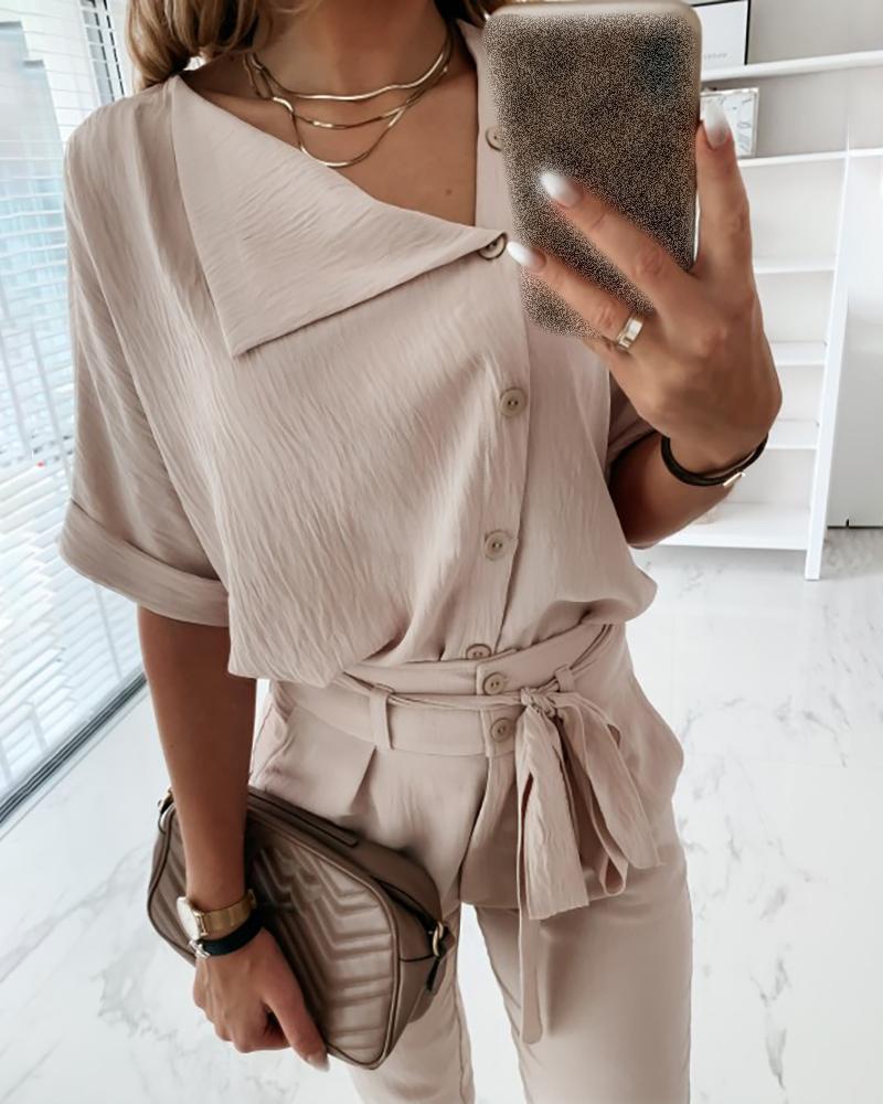 

Half Sleeve Buttoned Design Casual Blouse, Nude