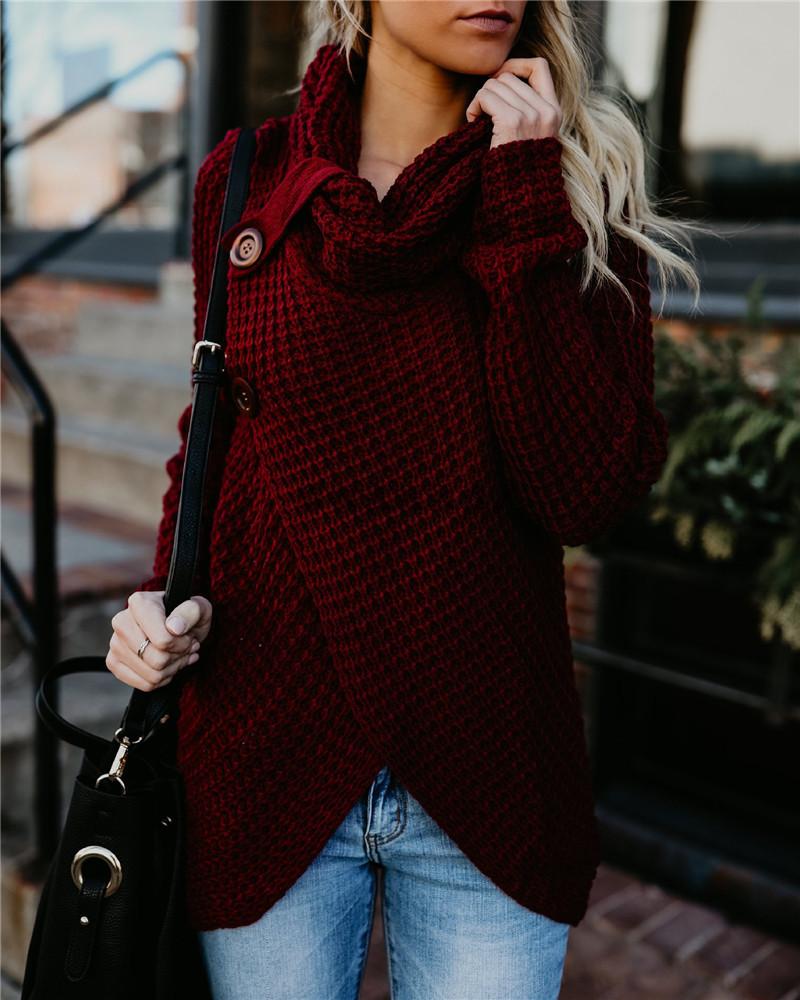 

Solid Long Sleeve Buttoned Casual Sweater, Wine red