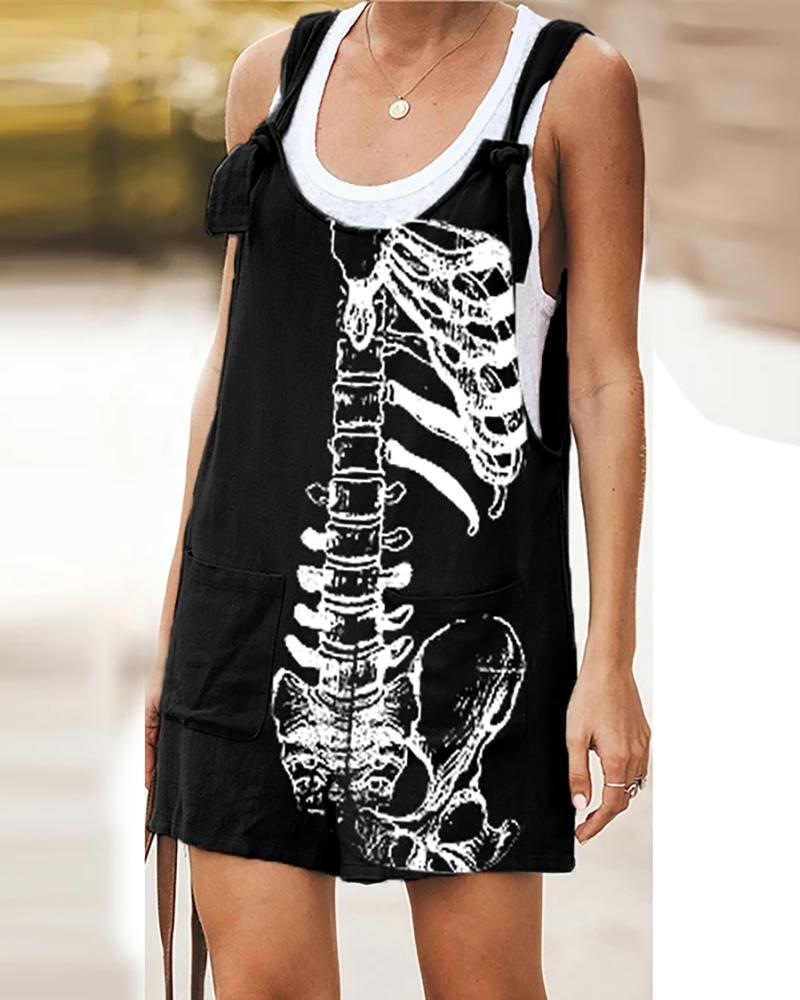 

Halloween Skeleton Print Sleeveless Dress, Black