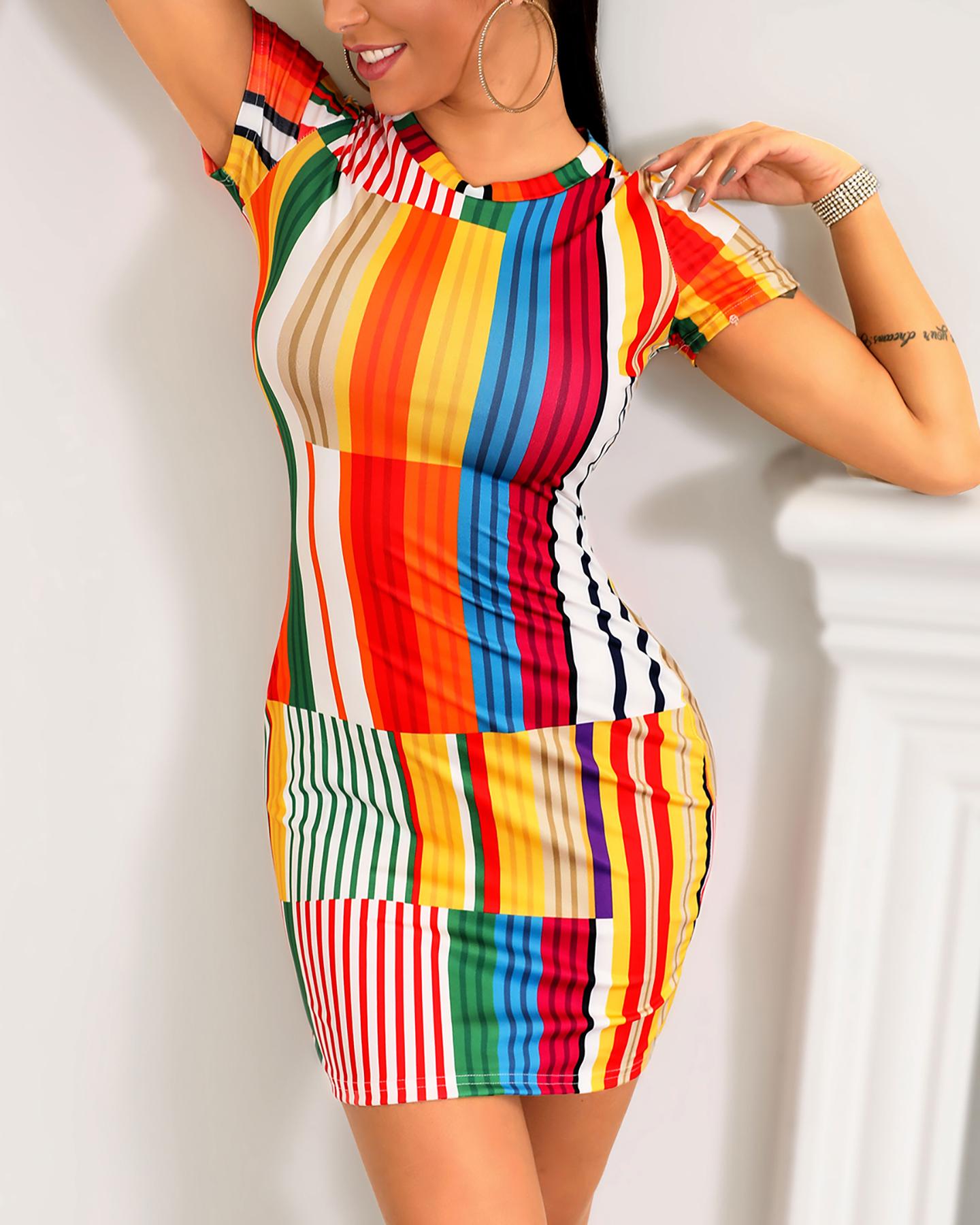 

Sexy Striped Printed Bodycon Mini Dress, Multicolor