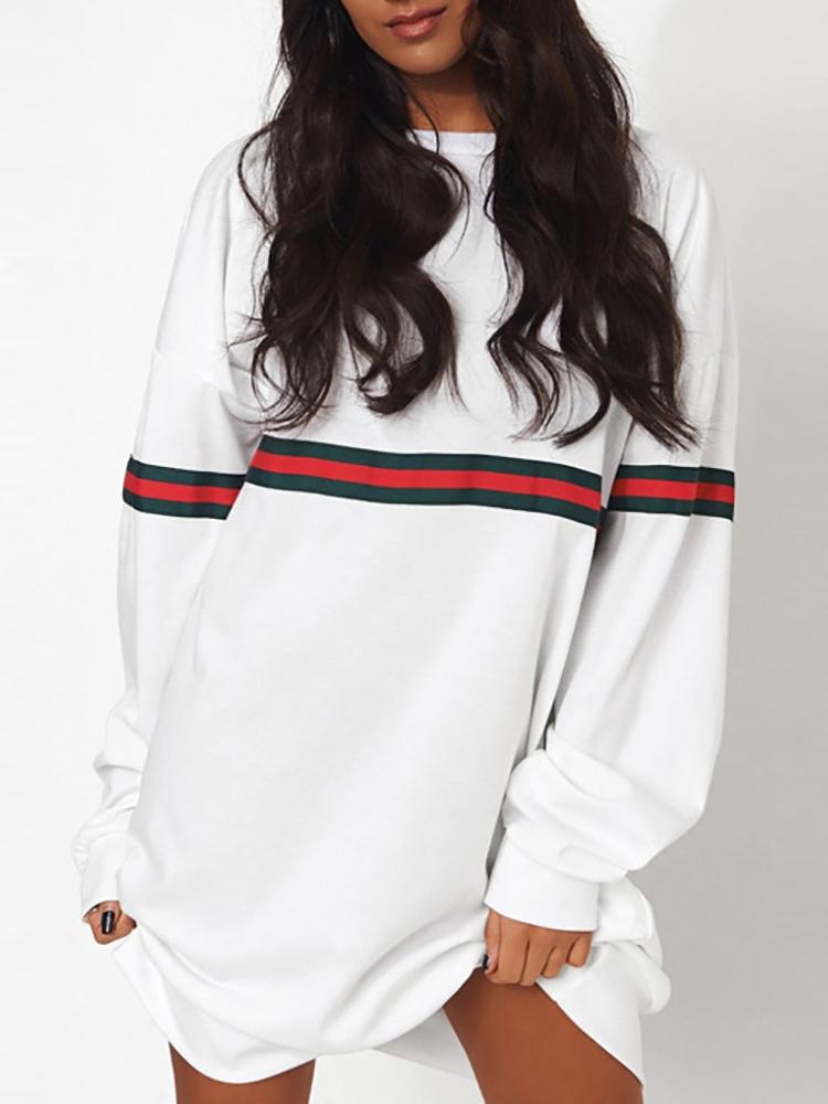 

Fashion Contrast Stripes Sweatshirt Casual Dress, White