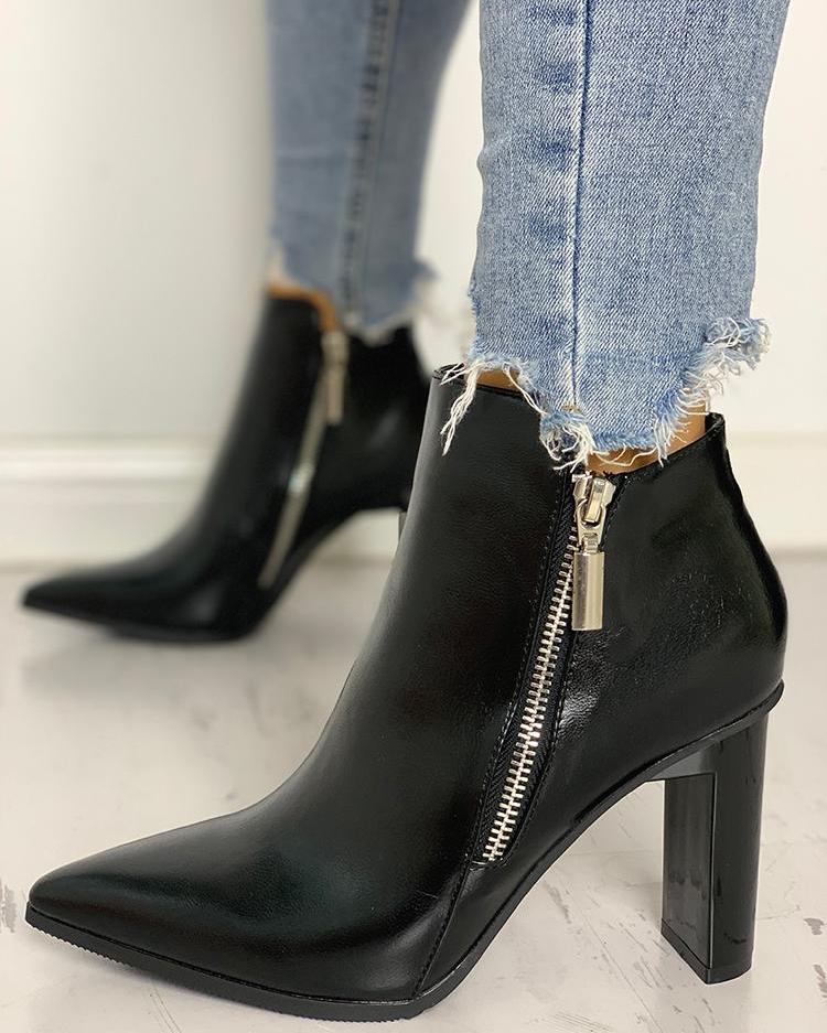 

Side Zipper Design Chunky Heeled Boot, Black