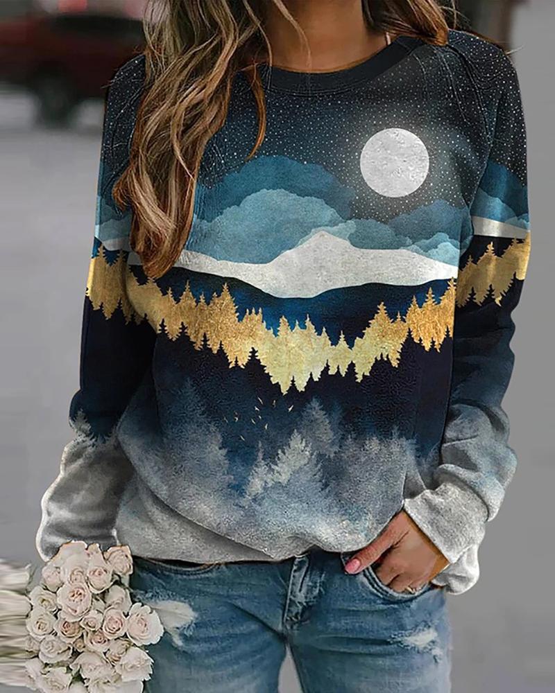 

Long Sleeve Landscape Print Sweatshirt, Style9