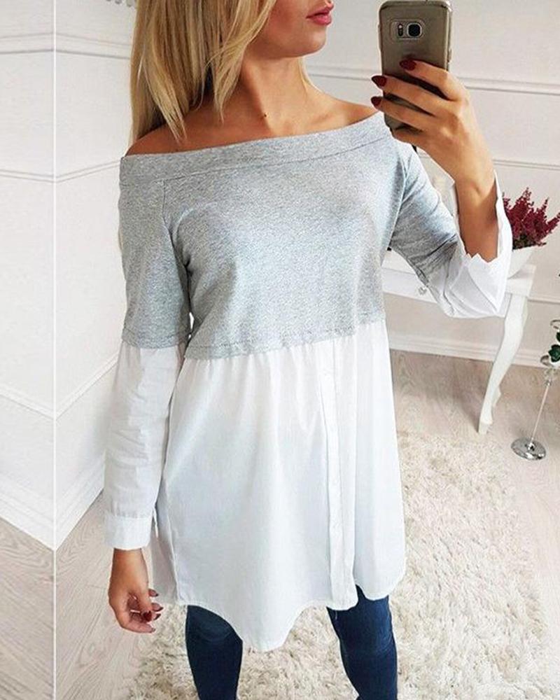 

Two Color Off Shoulder Tunic Top, Gray