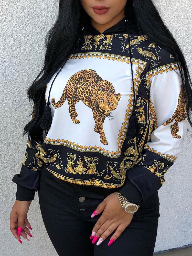 

Tiger Print Long Sleeve Casual Hoodies