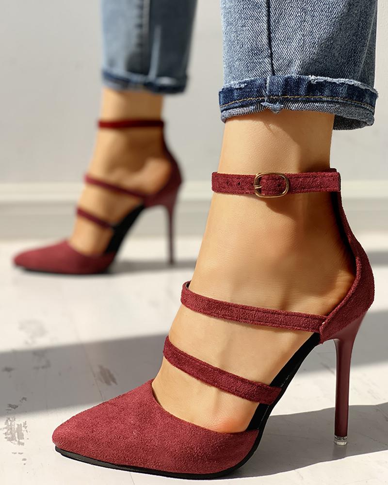 

Suede Pointed Toe Multi-Strap Thin Heels