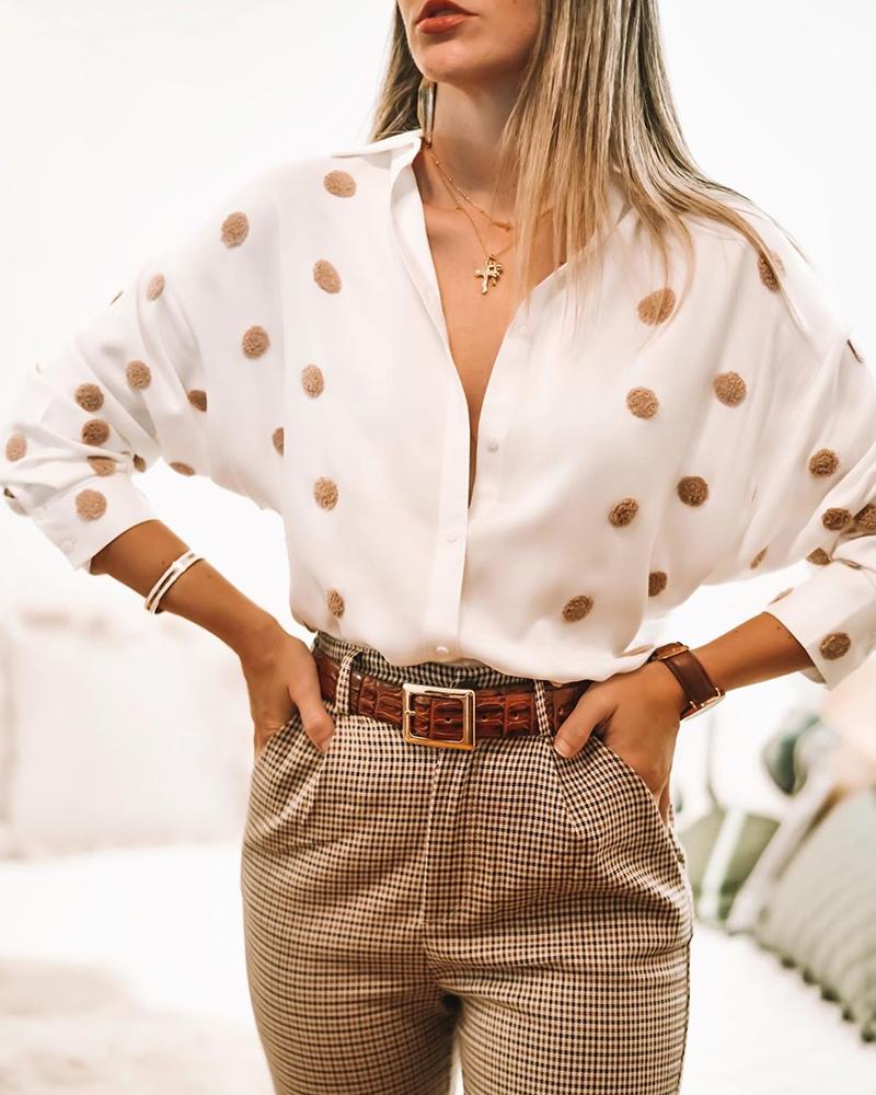 

Polka Dot Button-Up Blouse, White