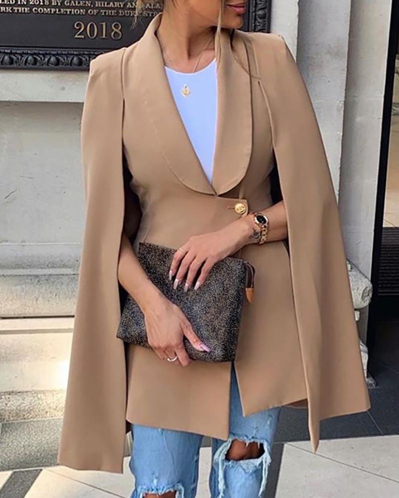 

Solid Buttoned Tigh Waist Cloak Blazer Coat, Khaki