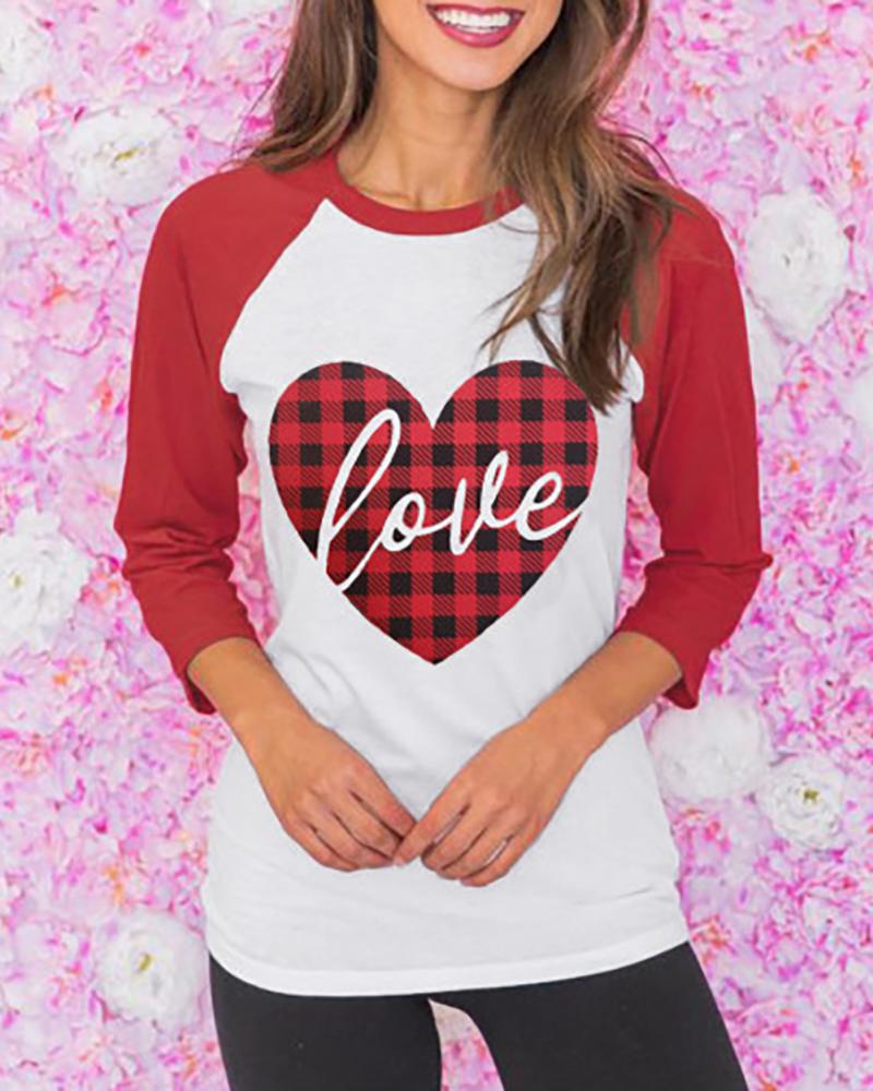 

Heart Print Long Sleeve Top, Red