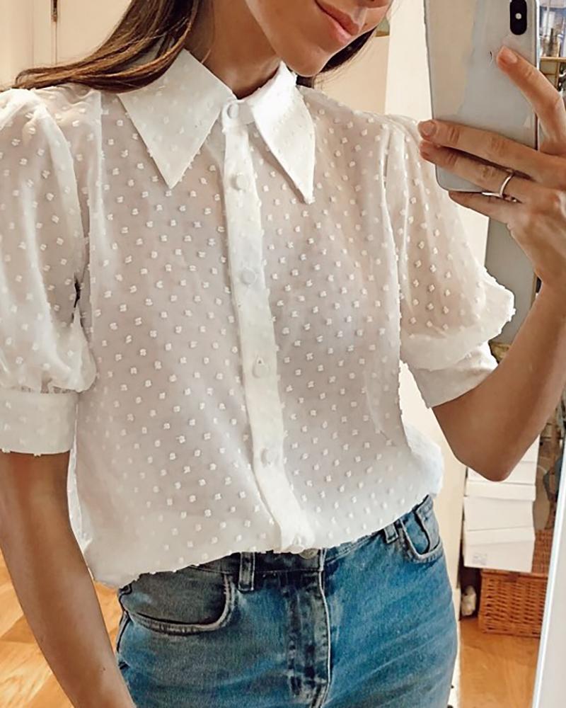 

Swiss Dot Button Design Shirt, White