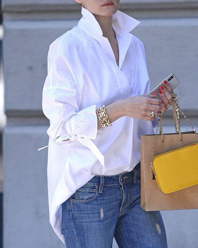 

Solid Long Sleeve Casual Shirt, White