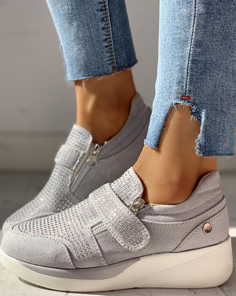 

Knitted Breathable Casual Muffin Sneakers, Gray