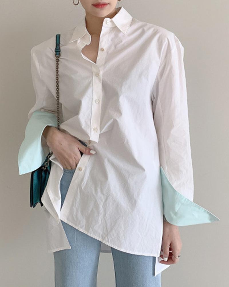 

Brief Colorblock Asymmetrical Blouse Top, White