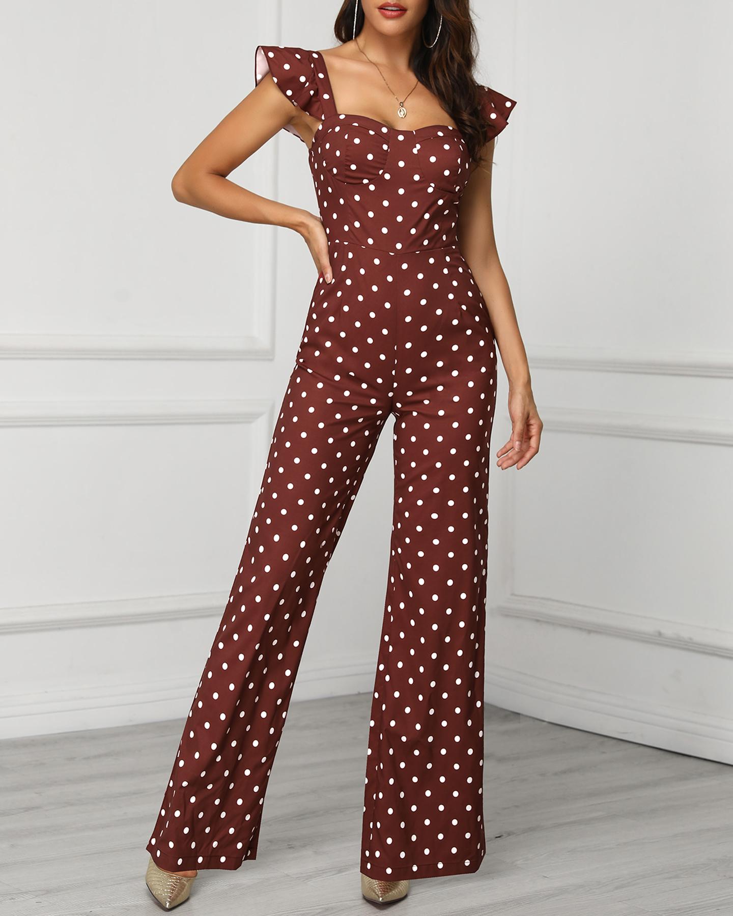 

Ruffles Design Dots Print Jumpsuit