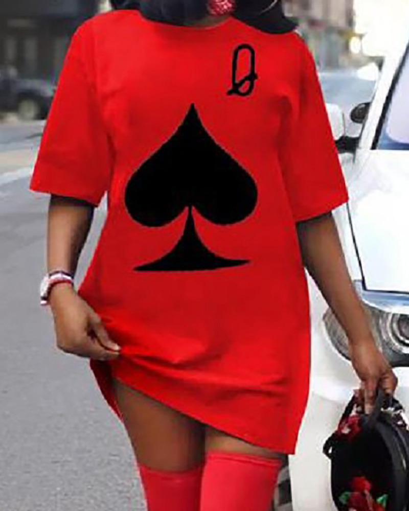 

Poker Print Half Sleeve Casual T-shirt, Red