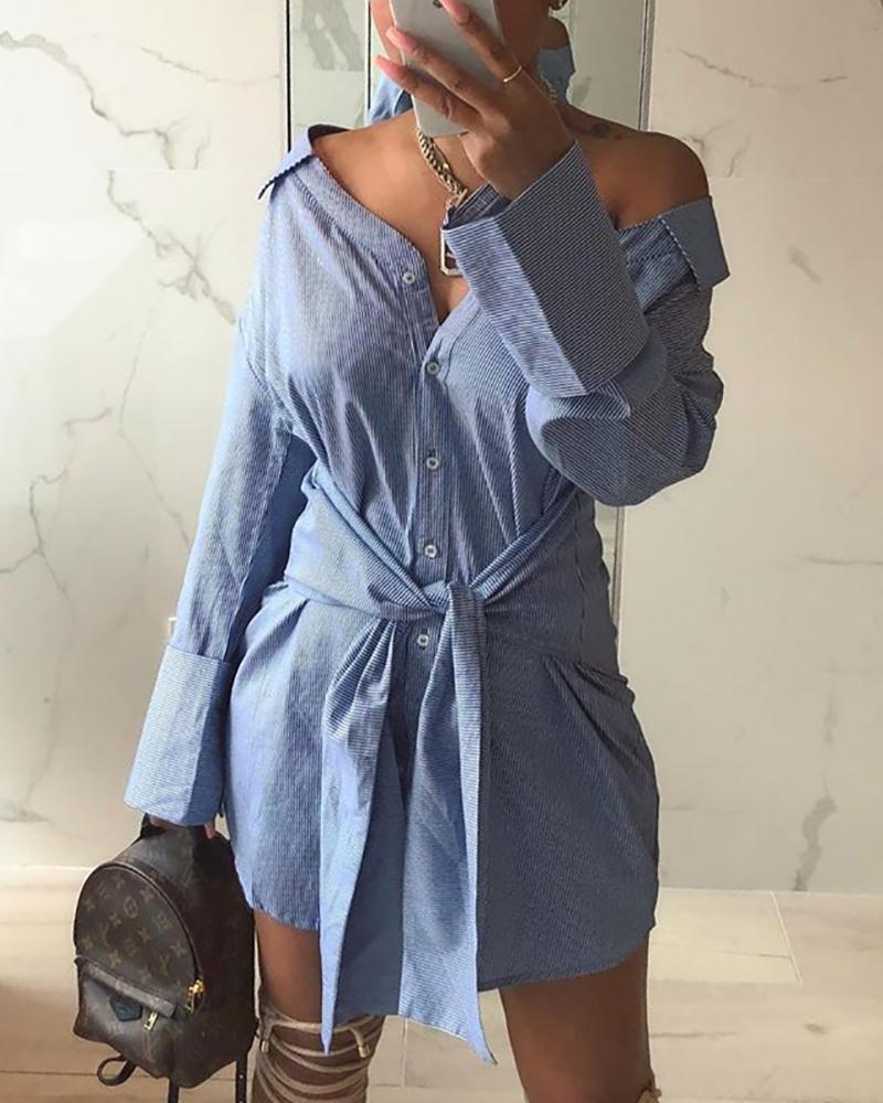 

Striped Knotted Front Shirt Dress, Blue