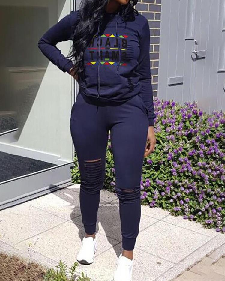 

Letter Print Ladder Cut Out Long Sleeve Tracksuits
