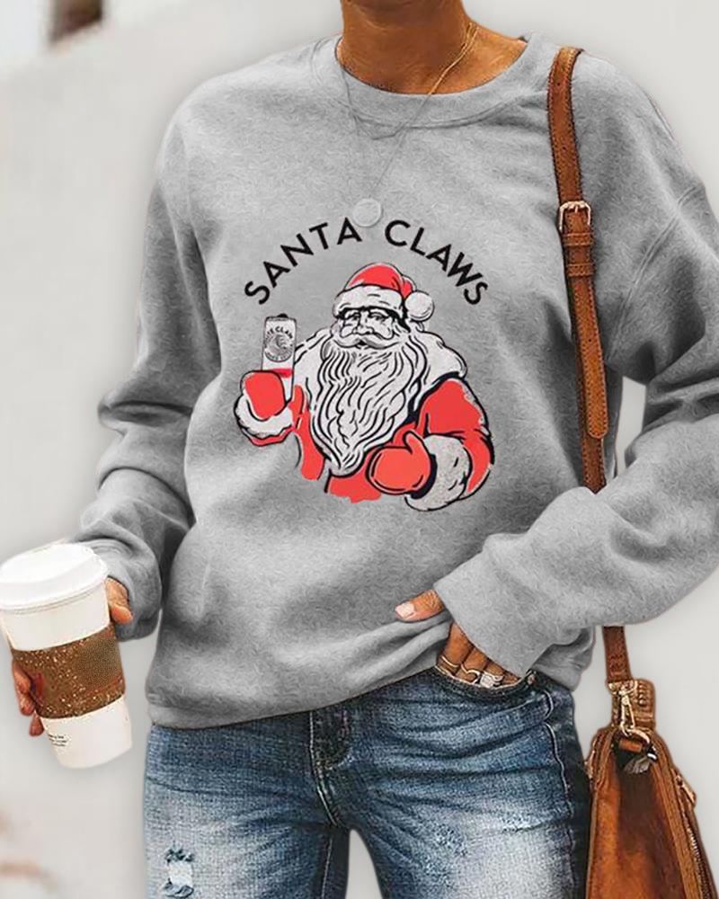 

Christmas Santa Print Casual Sweatshirt, Gray