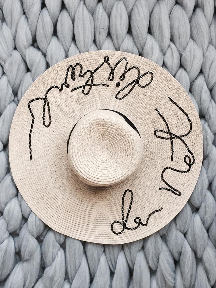 

Letter Print Wide Brim Straw Hat