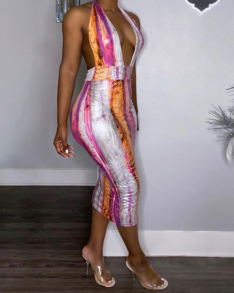 

Halter Open Back Print Dress, Multicolor